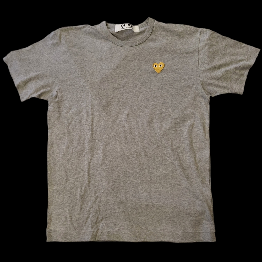 Comme des Garcons Gray T-Shirt with Embroidered Gold Heart Emblem